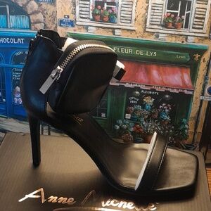 Anne Michelle Black Heel with Gold Logo Ankle Zip Pouch